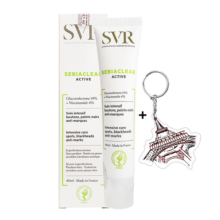 Kem Giảm Mụn & Loại Bỏ Dầu Nhờn SVR Sebiacler Active 40ml + Tặng Kèm 1 Móc Khóa Hình Tour Eiffel Viền Đỏ