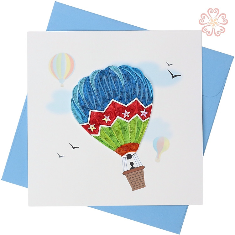 Thiệp giấy xoắn nghệ thuật - khinh khí cầu best wish - size 15x15cm