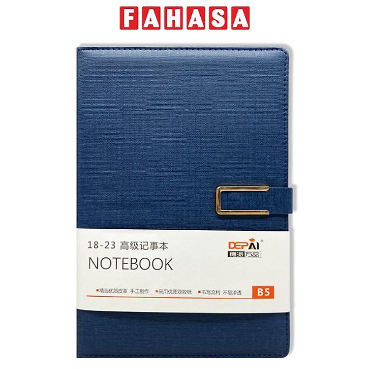 Sổ Bìa Da B5 Có Nút Gài - Kẻ Ngang - 264 Trang 80gsm - Depai 18-23 - Màu Xanh Dương
