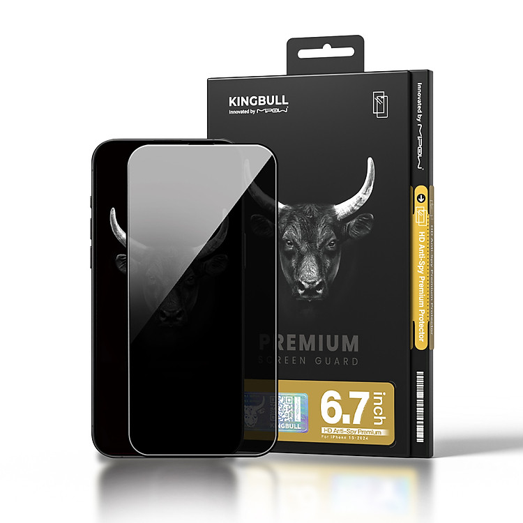 Miếng Dán Kính Cường Lực Chống Nhìn Trộm Mipow KingBull Cho iPhone 16 Pro Max/ 16 Pro/ 16 Plus/ 16, ANTI-SPY PREMIUM_ Hàng chính hãng