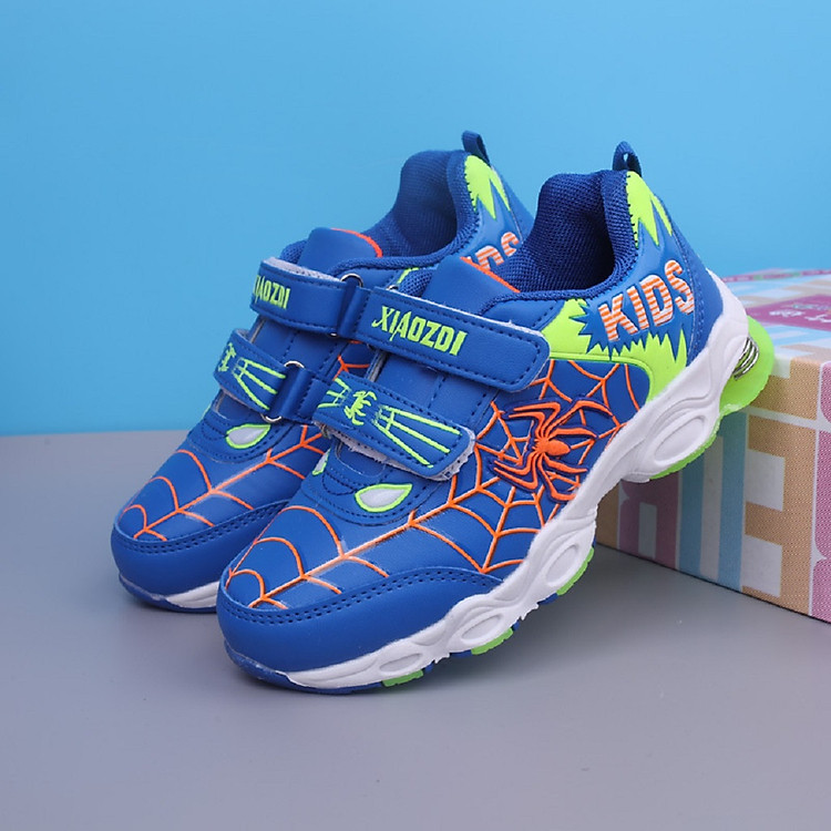 Giày thể thao giày siêu nhân nhện có quai dán đế lò xo cho bé trai-GLX01