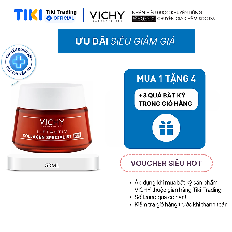 Kem dưỡng sáng da, mờ thâm nám ban đêm Vichy Liftactiv Collagen Specialist Night 50ml