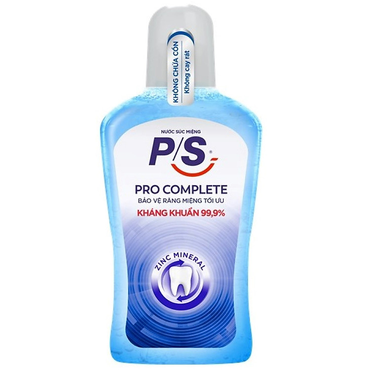 Nước súc miệng P/S Pro Complete Bảo vệ tối ưu 500ml giúp kháng khuẩn 99.9% không chứa cồn