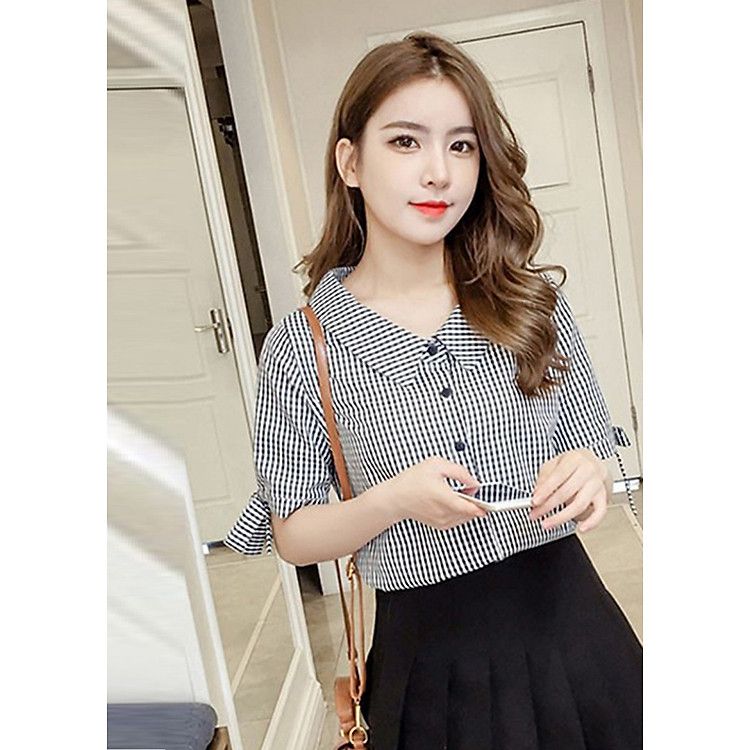 Áo Sơ Mi Nữ Sọc Cổ V Phối Tay Nơ NT3260N
