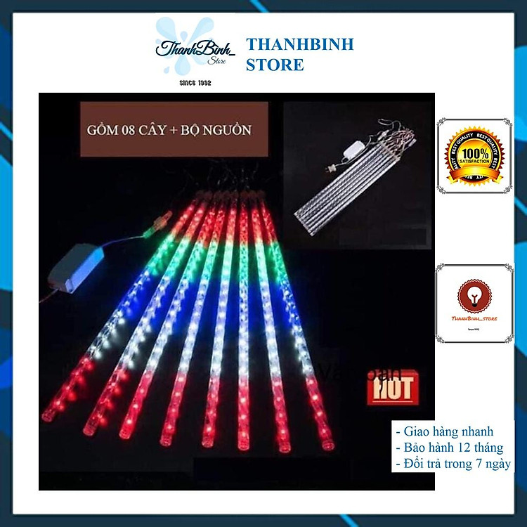 BỘ 8 ĐÈN NHÁY LED SAO BĂNG 7 MÀU/ ĐÈN GIỌT NƯỚC/ LED RỦ TRANG TRÍ NGOÀI TRỜI- DÀI 50CM