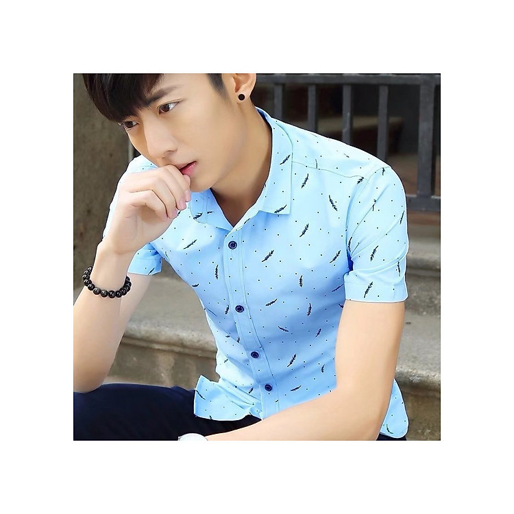 Áo Sơ Mi Nam Tay Ngắn Họa Tiết thời trang Hàn Quốc