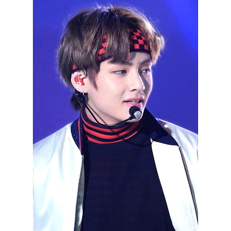 BTS V băng đô đeo đầu kẻ caro đỏ đen tặng vòng may mắn