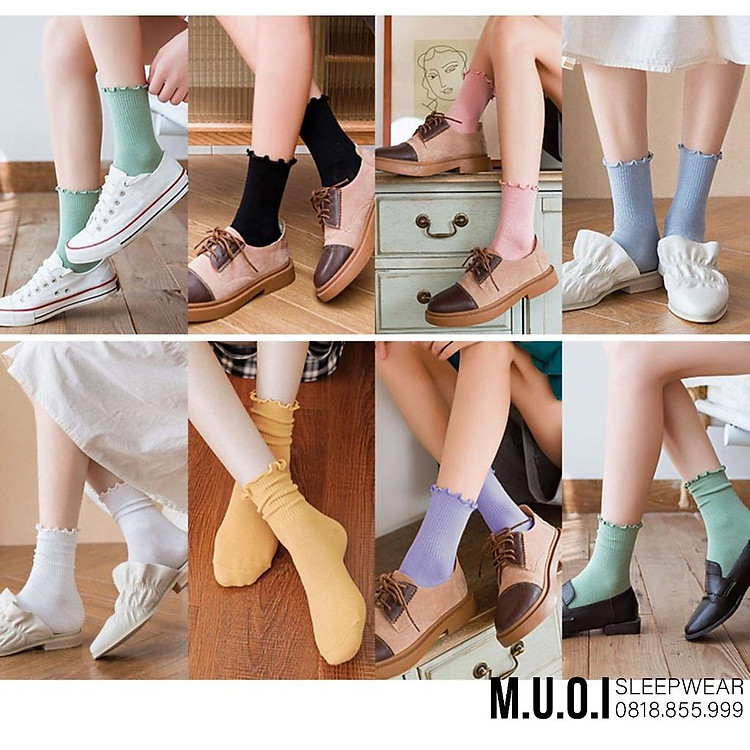 Tất Nhún Cao Cổ Phong Cách Vintage Hàn Quốc chất len đẹp nhiều màu đẹp T2 M10