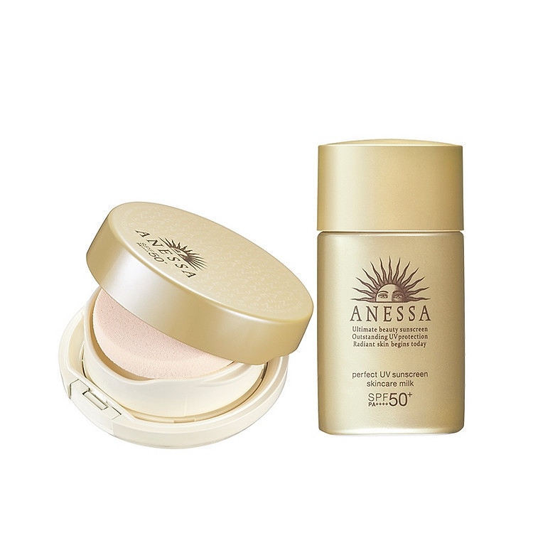 Bộ sản phẩm Anessa kem nền trang điểm tông tự nhiên và Kem chống nắng dưỡng da dạng sữa bảo vệ hoàn hảo 20ml
