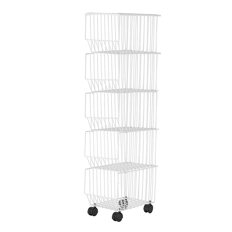 Movable Iron Storage Shelf 5 Layer Tier Drying Mesh Basket Metal Rack with Wheels Storing Fruit Vegetable Toys Space