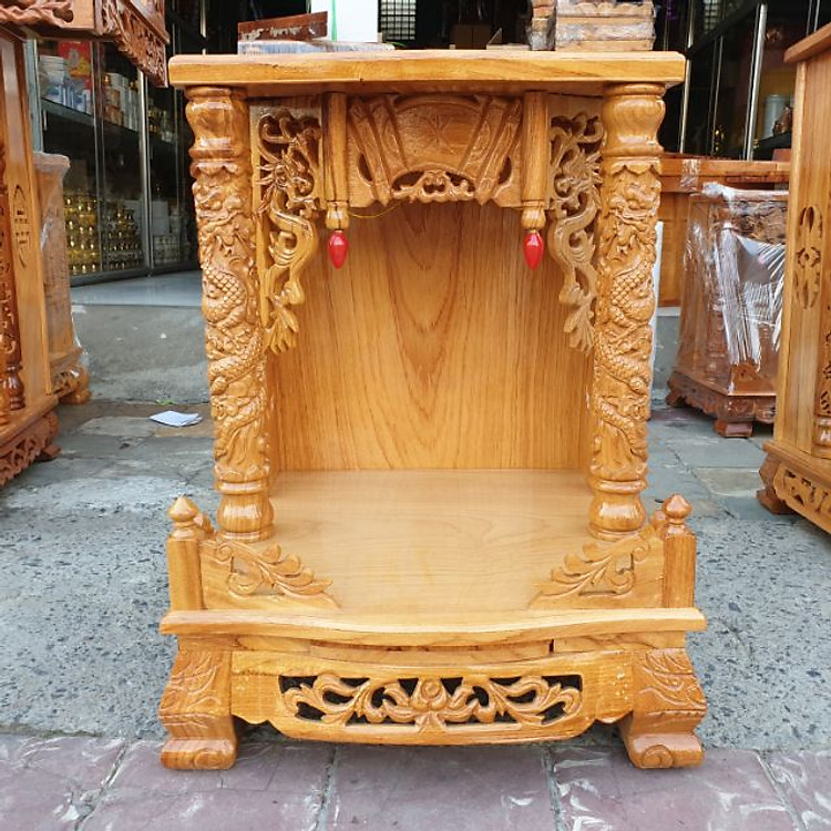 Bàn thờ thần tài ông địa gỗ gõ đỏ ngang 60 cm