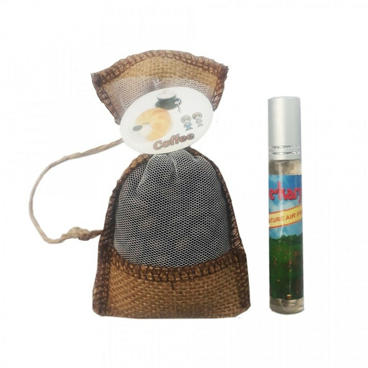 Bộ Túi Thơm Cafe Khử Mùi Trên Xe Hơi, Ô Tô Kèm Chai Xịt Tinh Dầu Hương Cafe RF-3009