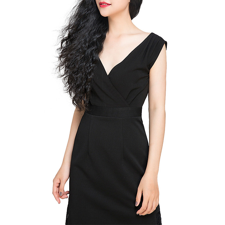 Đầm Midi Ôm Phối Ren Hity DRE014 - Đen