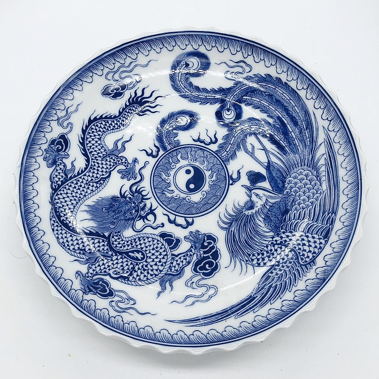 Đĩa đựng hoa quả men xanh lam