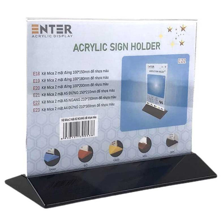 Kệ Mica 2 Mặt A5 Ngang Đế Nhựa Đen (21cm x 15cm)