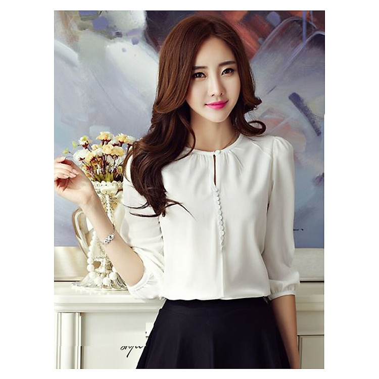 Áo sơ mi nữ_công sở_cao cấp_chất lượng_kiểu phối nút style