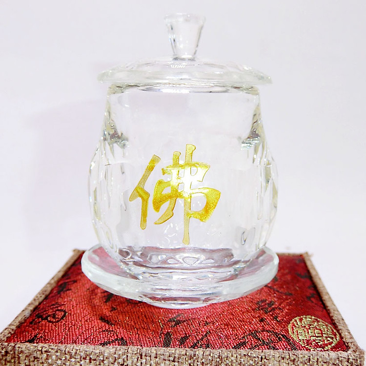 Ly Đựng Nước Pha Lê Cúng Phật 09,5 x 06 cm - Tặng Kèm Hộp Nhung Đỏ - Có Nắp và Đế - Kim Tiền Jewelry