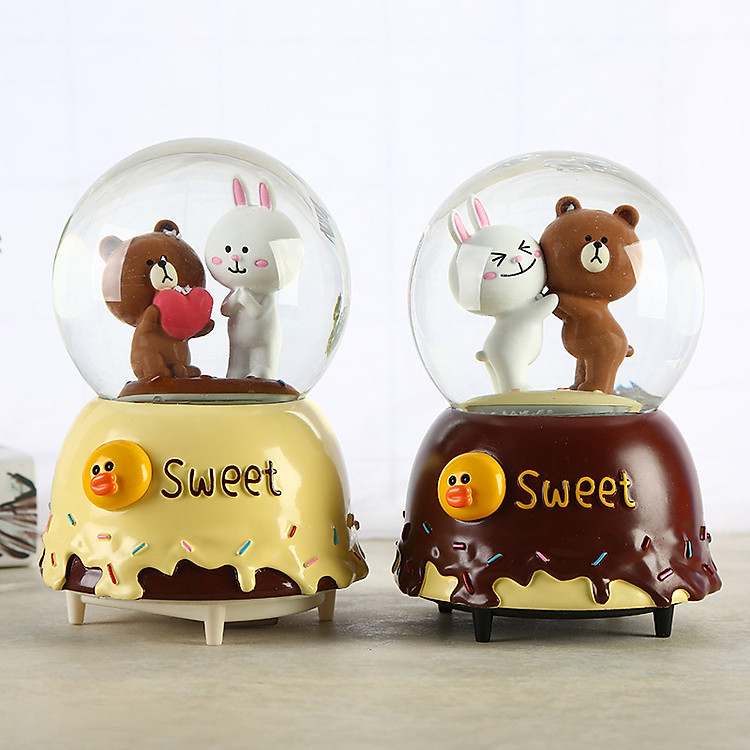 Quả cầu tuyết thỏ Cony và gấu Brown (mẫu ngẫu nhiên)