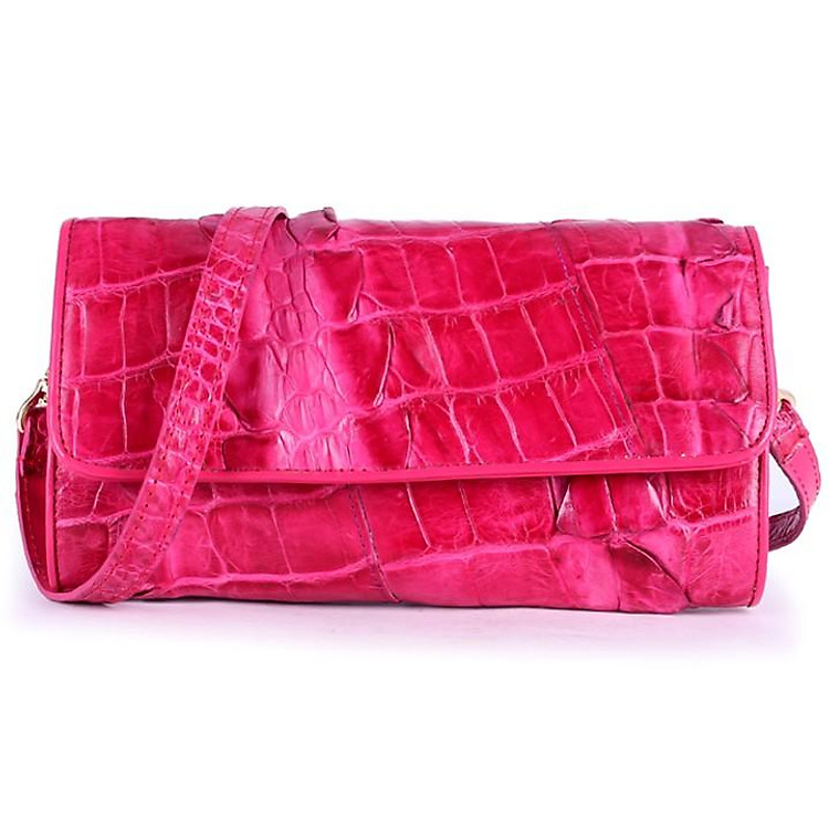 Túi đeo nữ da cá sấu Huy Hoàng 2 gai màu hồng HC6271