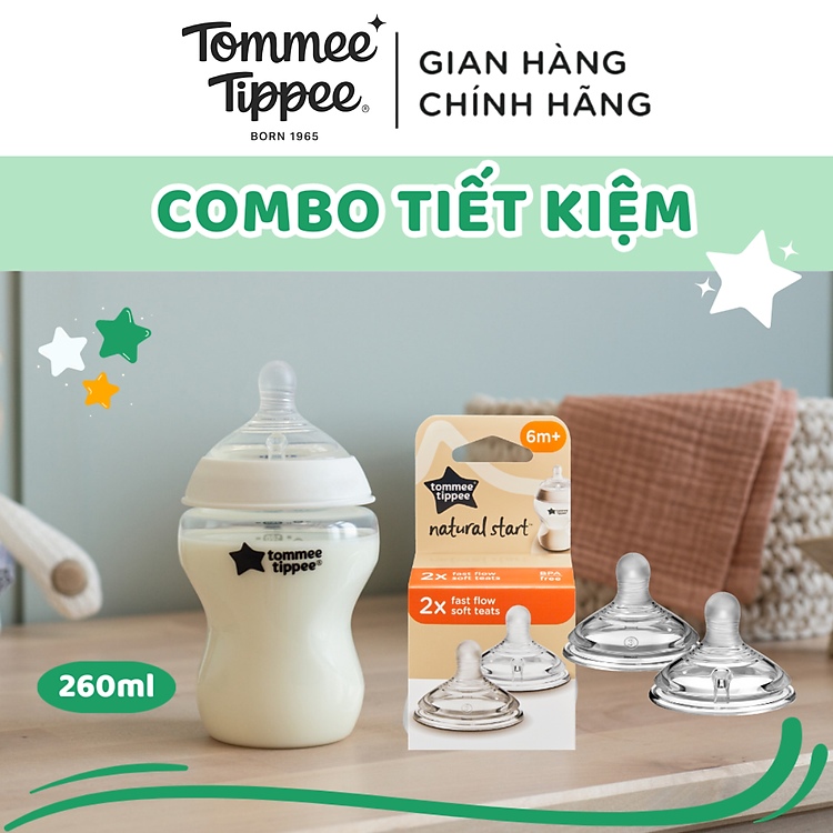 Combo Bình Sữa Tommee Tippee 260ml Chính hãng Giá rẻ - Hình ảnh 2