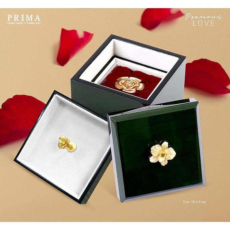 Hộp Trang Sức Sơn Mài & Hoa Hồng Mạ Vàng 24K - Màu Xanh Rêu - Ảnh 2