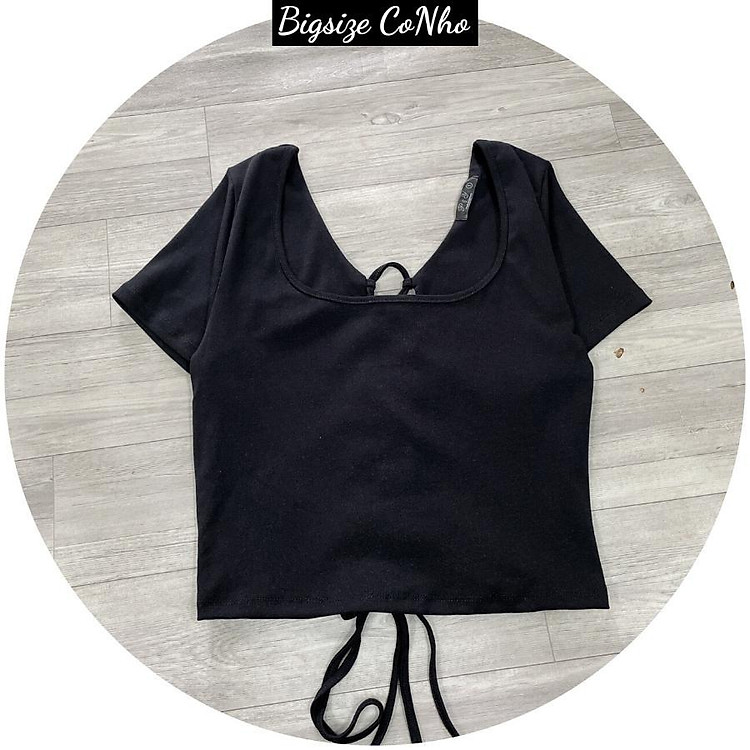 Áo thun bigsize nữ cổ tròn đan dây phía sau, Áo phông kiểu croptop tay ngắn 55-90kg A39