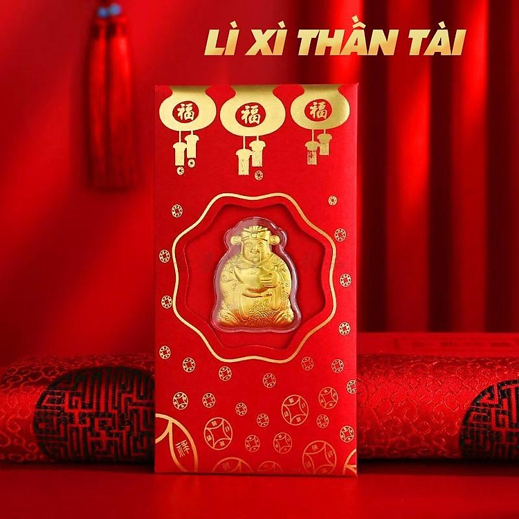Bao Lì Xì Thần Tài Màu Đỏ Mạ Vàng