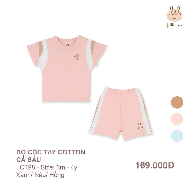 Bộ cộc tay cotton da cá, co giãn, mềm mỏng, thấm hút mồ hôi cho bé LiL Little Love (LCT98)