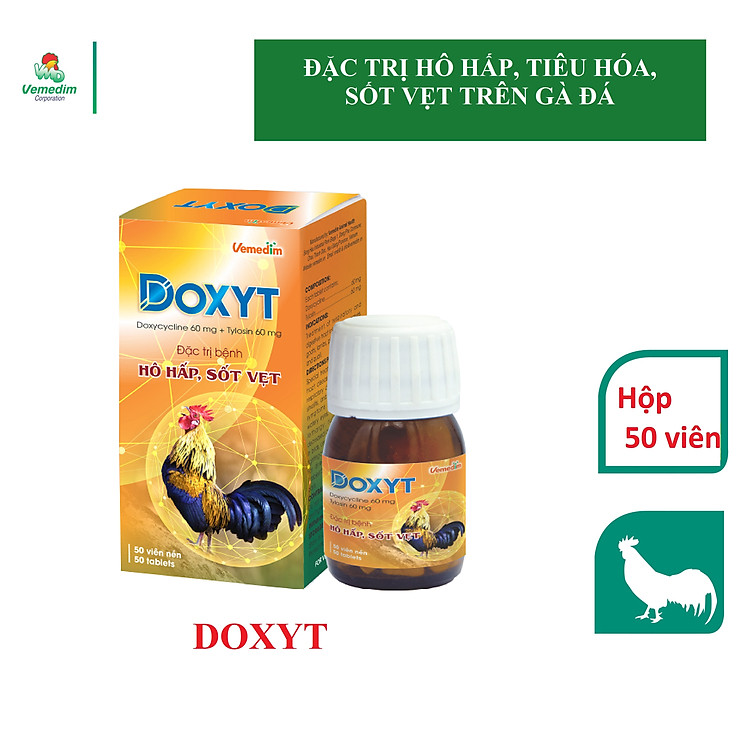 Vemedim Doxyt dùng cho gà chọi bị hô hấp, sốt vẹt, lọ 50 viên