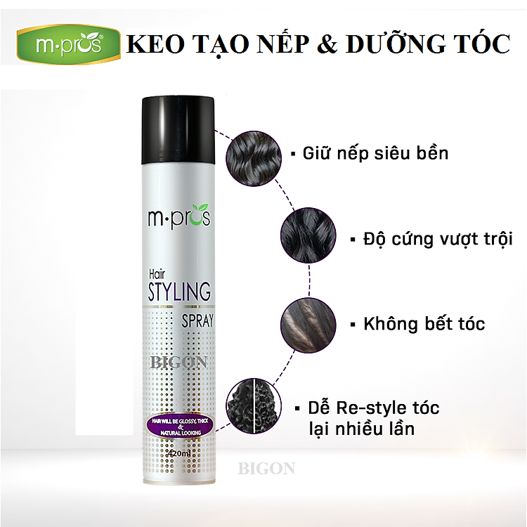 Keo Xịt Tóc Tạo Nếp Và Giữ Nếp Tóc Cứng M.PROS 420ml - Tạo Kiểu Tóc Nam Và Nữ