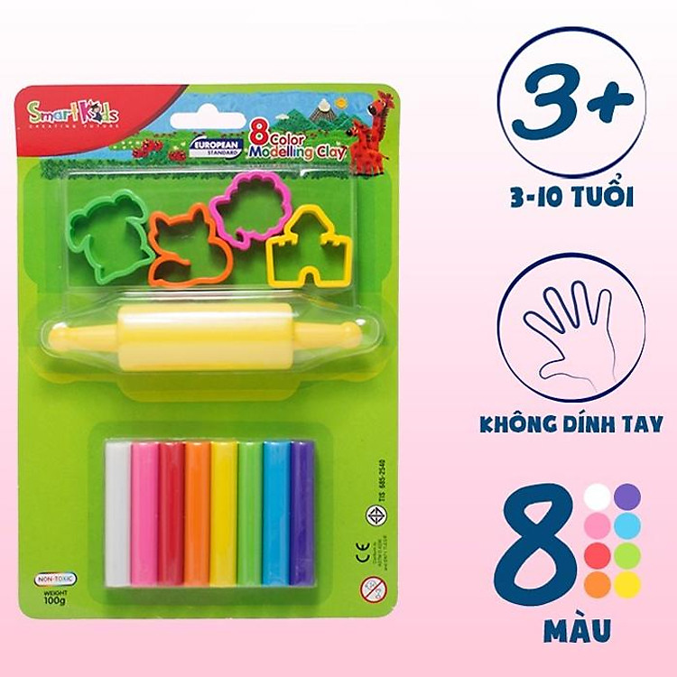 Sáp Nặn Học Tập 12 Màu Thường SMARTKIDS (4 khuôn + 1 cây lăn) - Ảnh 3