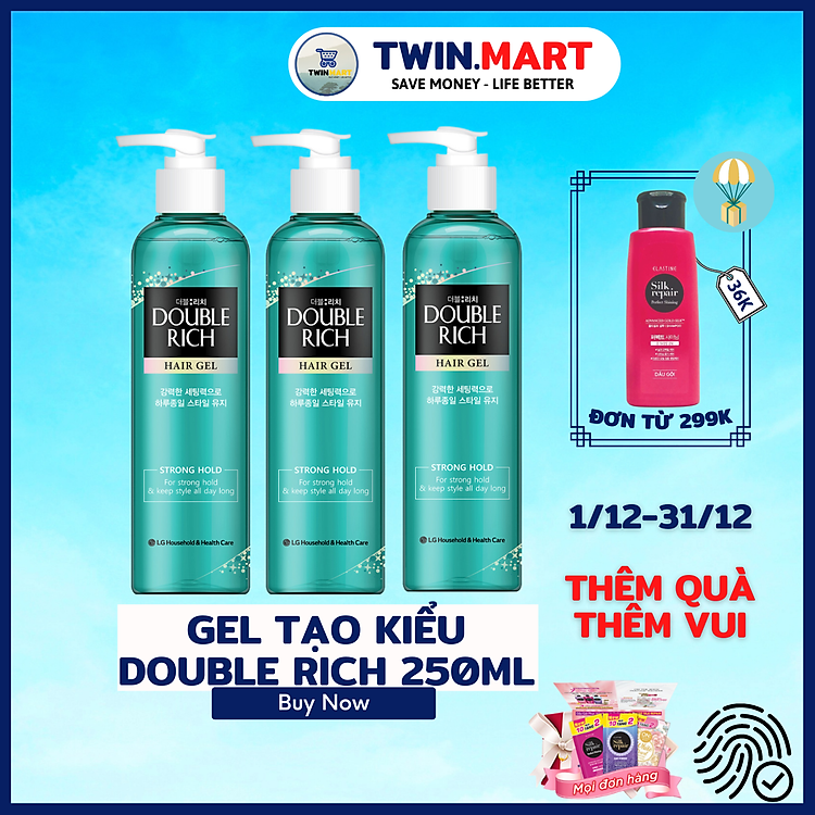 Gel Tạo Kiểu Double Rich Strong Giữ Nếp Uốn Tóc 250ml