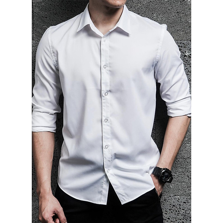 Áo Sơ Mi Nam Trắng Trơn Chất Lụa TRANGBE50 - Trắng Bẻ