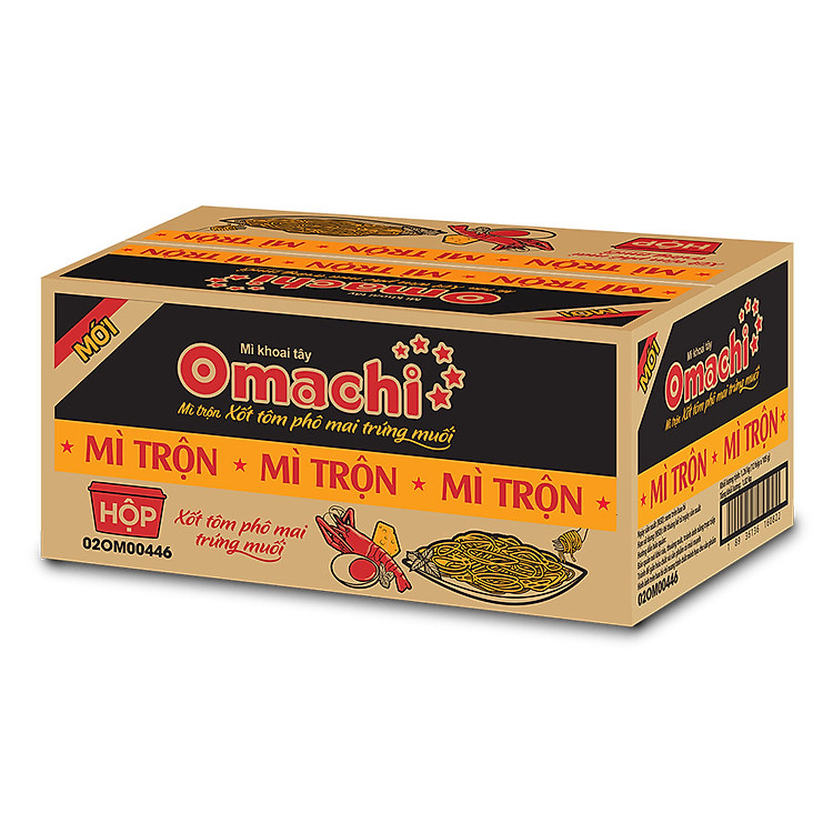Thùng 12 hộp Mì khoai tây Omachi trộn xốt Tôm phô mai trứng muối