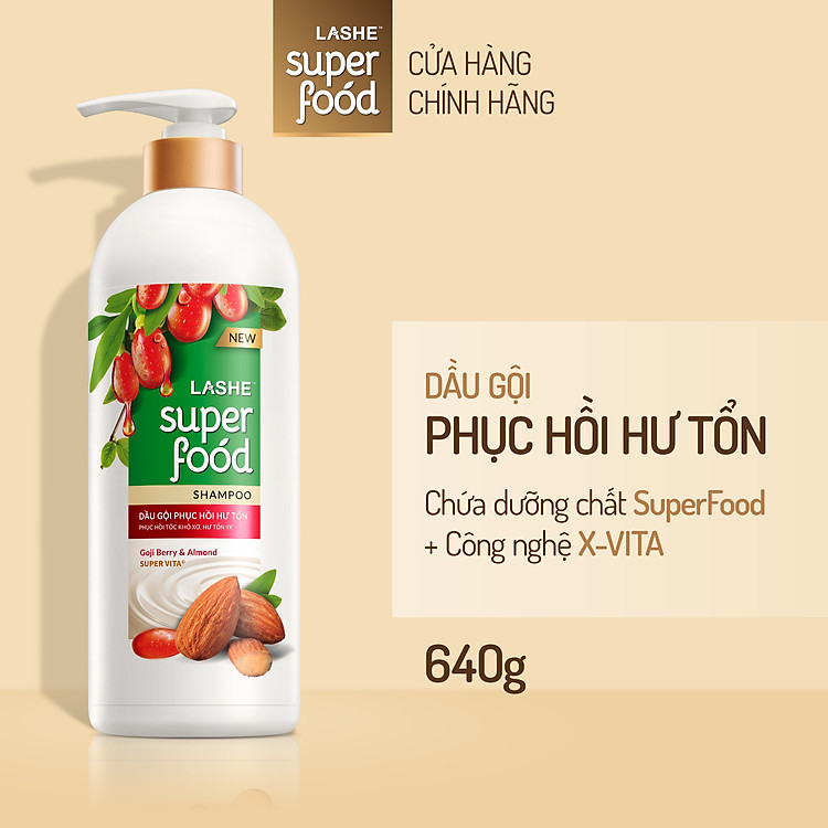 Dầu gội LASHE SUPERFOOD phục hồi hư tổn 640G