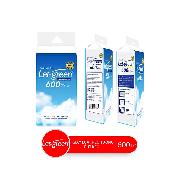 Combo Khăn Giấy Lụa Treo Tường Rút Kéo LET-GREEN | 600 Tờ/Bao