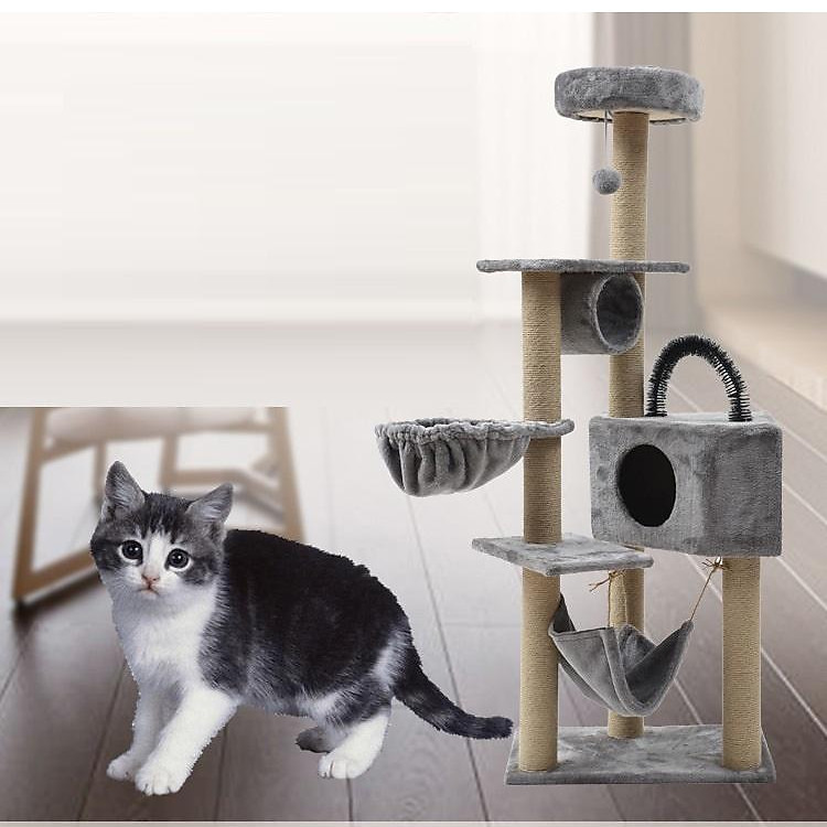 Trụ mèo leo trèo Loại cao 1,6m / Cat tree 4 tầng nhiều bộ phận - Nhà cho mèo chơi và cáo móng Bàn cào đa chức năng Hanpet (giao màu ngẫu nhiên)