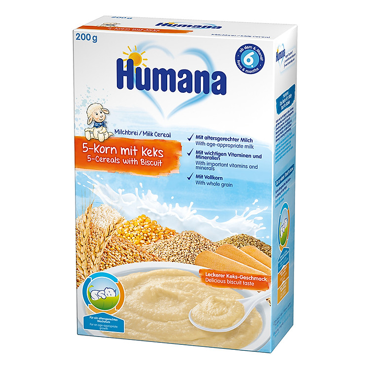 Bột Dinh Dưỡng Ăn Dặm Humana Có Sữa 5 Loại Ngũ Cốc - Bánh Bít Quy (200g)