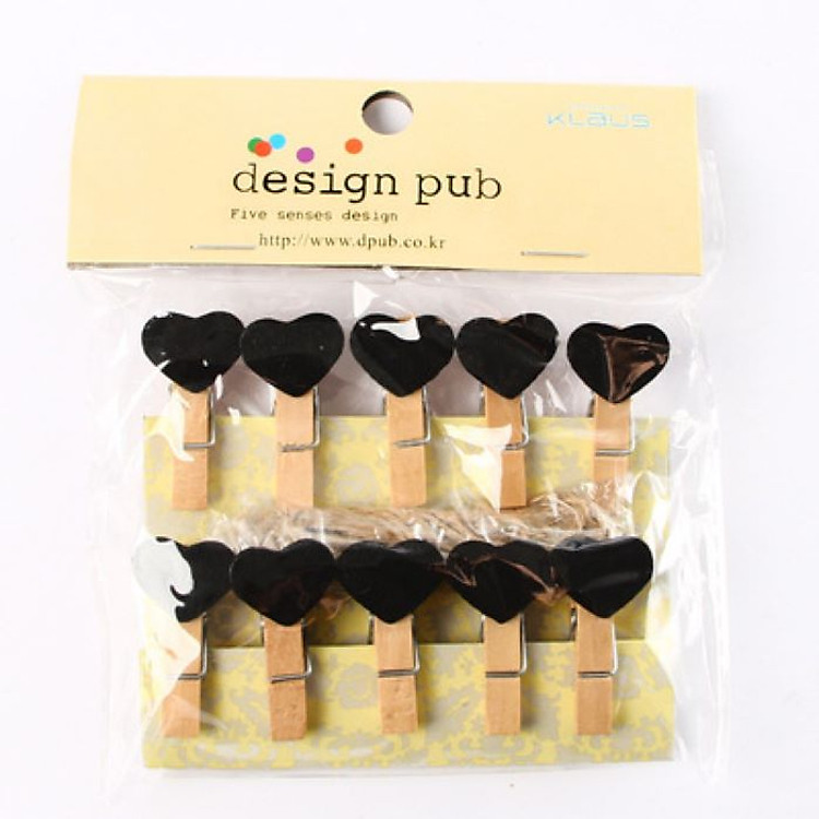 Bộ 10 Kẹp Ảnh Gỗ Hình Trái Tim - Kèm Dây Treo Ảnh