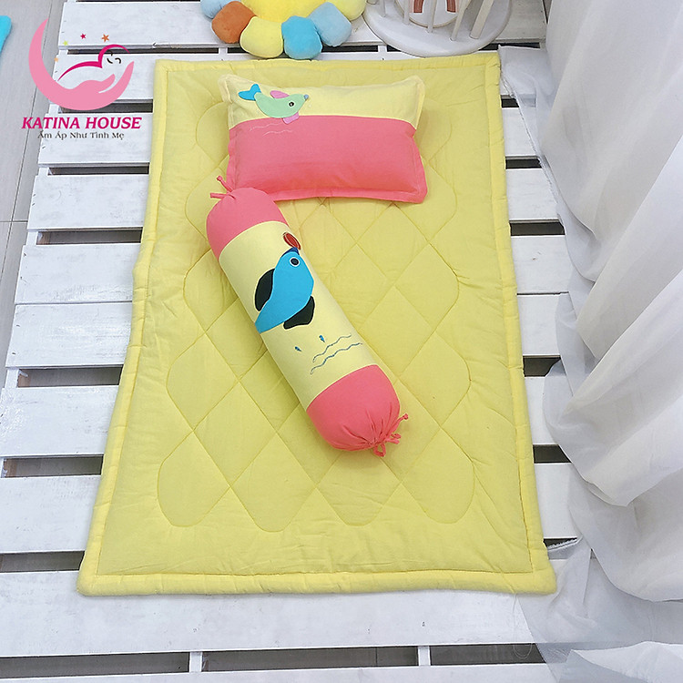 Bộ gối nệm cho bé mầm non Katina House, vải cotton cara mềm mát, dày dặn, nhiều màu sắc