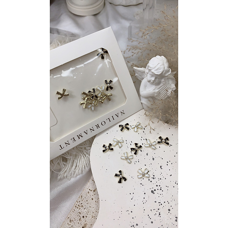 set nơ đen trắng 1 gắn móng tay làm nail