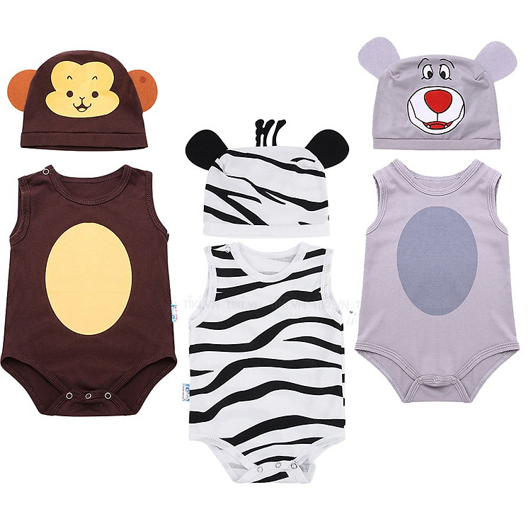 Combo 3 Bộ Bodysuit Chip Nón Nhiều Hình Mihababy