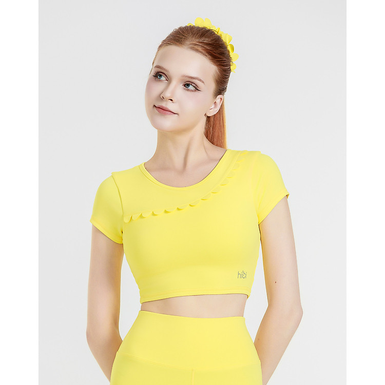 Áo croptop tay ngắn tập Yoga Gym Hibi Sports CR841 Kiểu phối cắt sò may chéo, kèm mút ngực, chất vải cao cấp