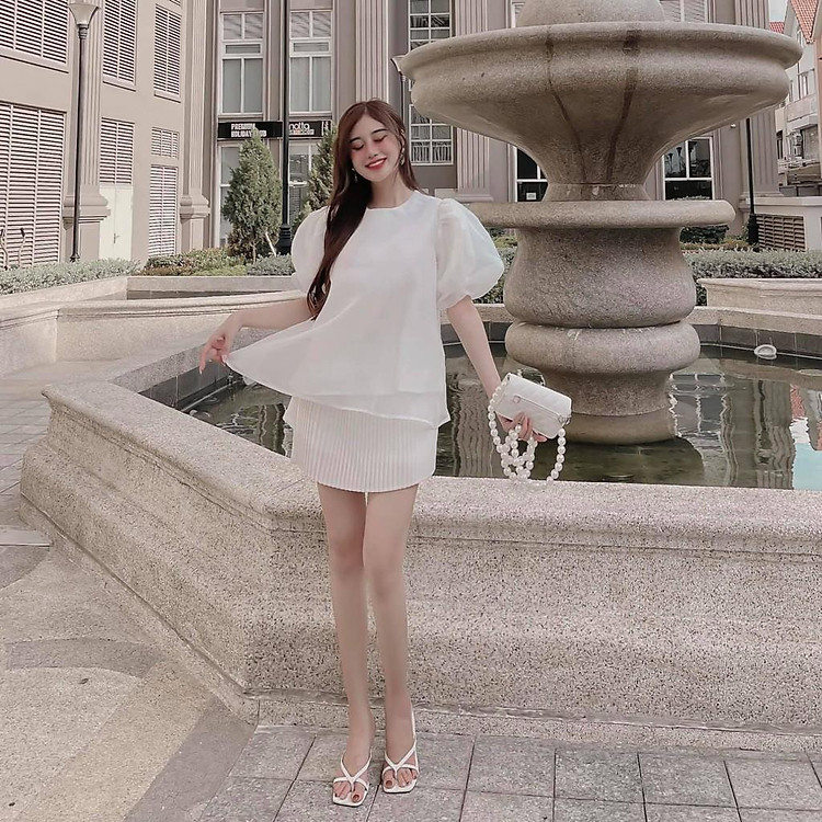 Áo babydoll voan tơ tay phồng