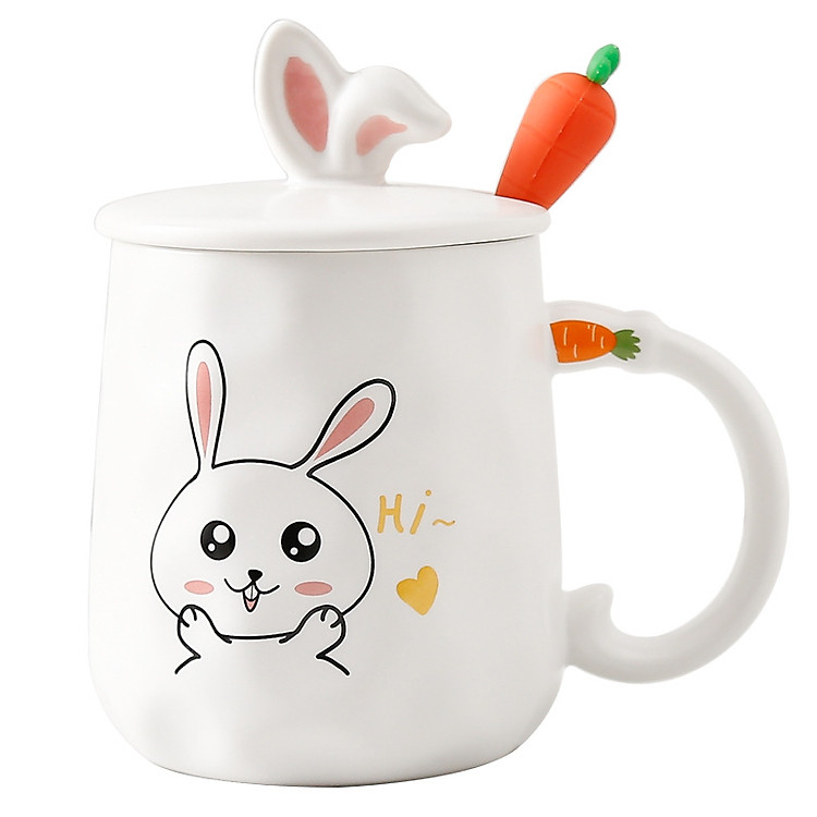 Ly cốc sứ thỏ có nắp và muỗng Inox - Ảnh 4