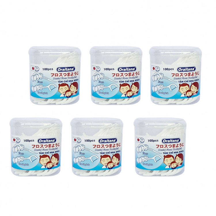 Lố 6 lọ tăm chỉ nha khoa Oraltana mẫu mới (100 cái/ lọ)