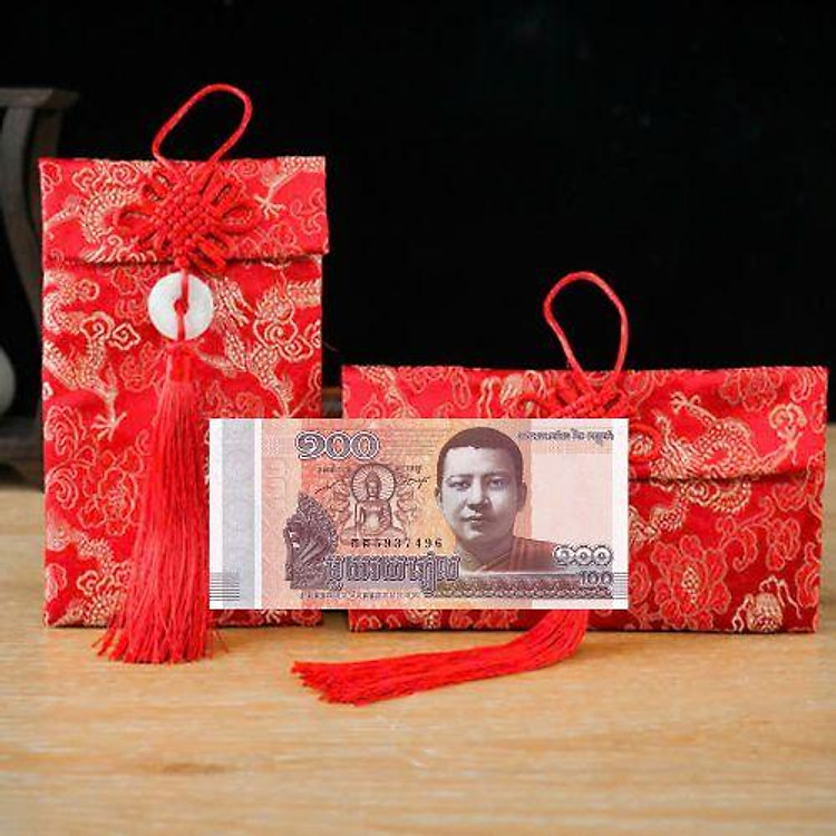 Túi gấm màu cam Đức Phật 100