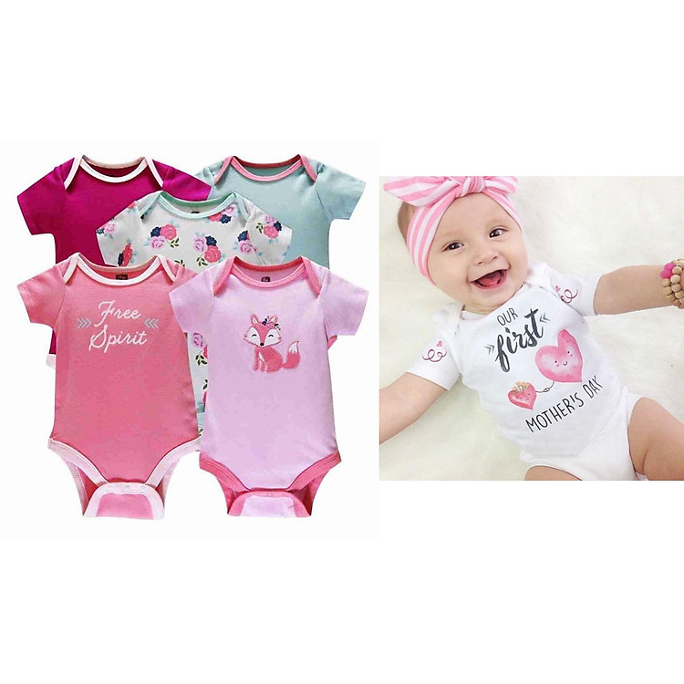 3 bộ BODY tam giác bé gái(0-12thang)_tặng kèm 1 nón baby