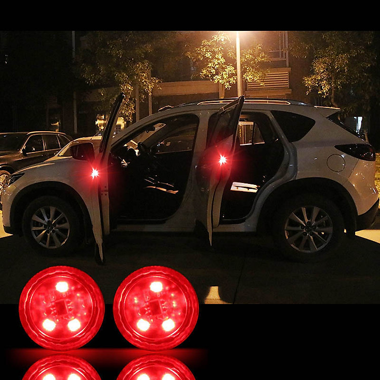 Bộ 4 đèn led cảnh báo mở cửa ô tô + Tặng 1 tem cờ kim loại Tôi Yêu Việt Nam