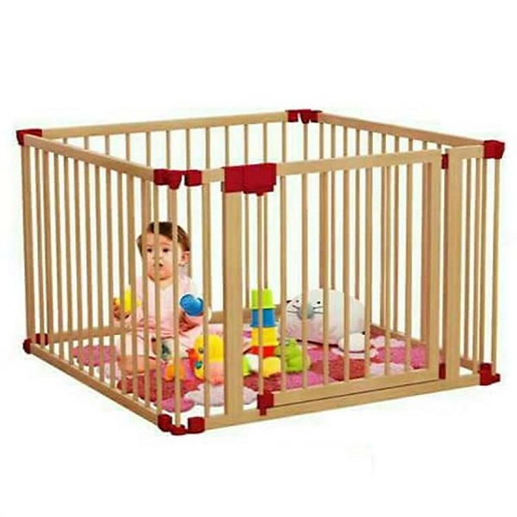 Cũi 3D Cho bé màu gỗ tự nhiên 4 cánh